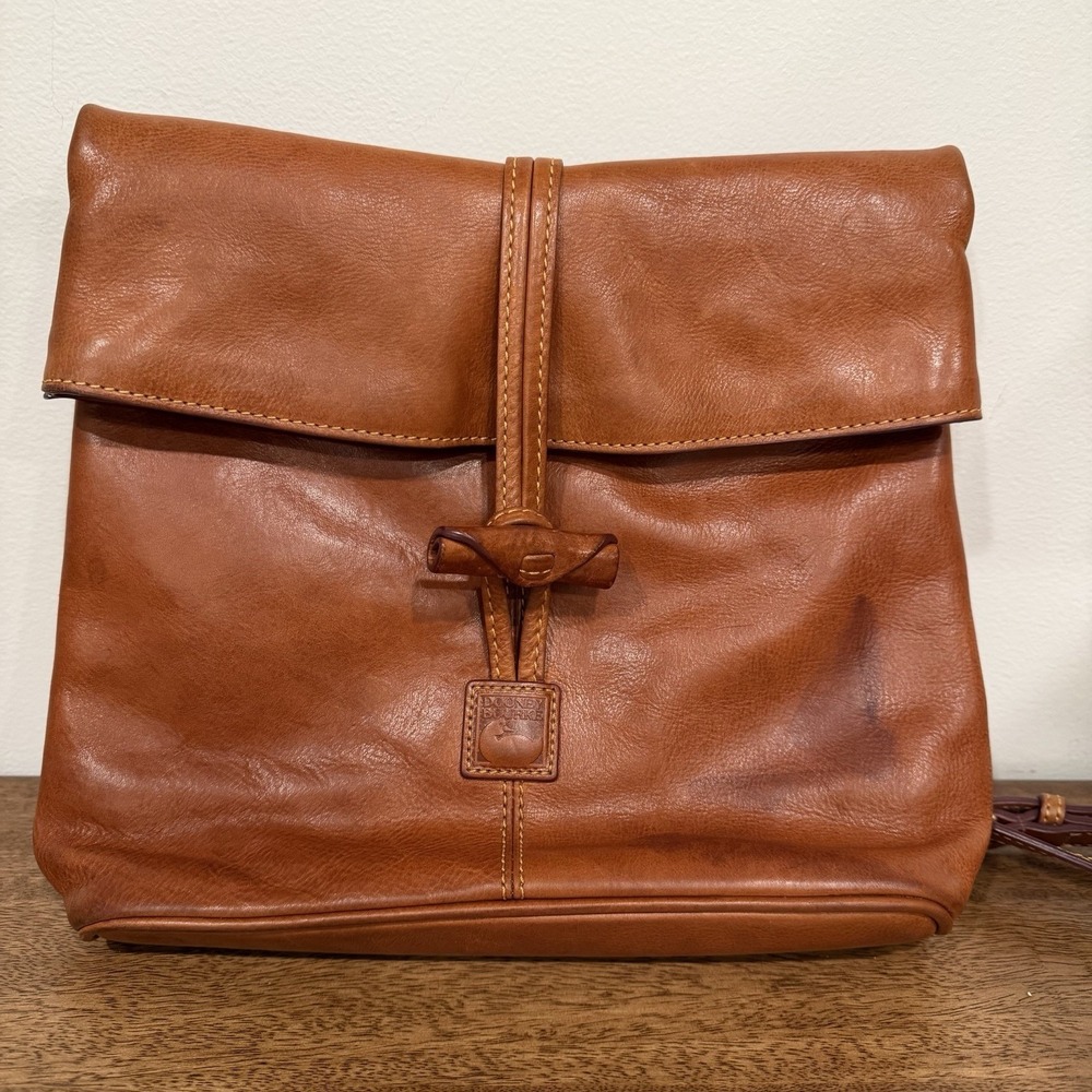Dooney & Bourke Brown Medium Toggle Crossbody Purse Tote Flap Italian Leather